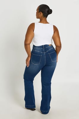 Plus Mid Waist Seam Detail Flare Jean