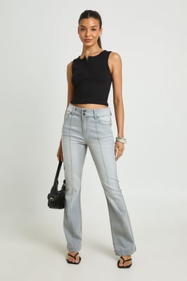 Mid Waist Seam Detail Flare Jean
