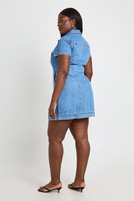 Plus Western Denim Short Sleeve Mini Dress
