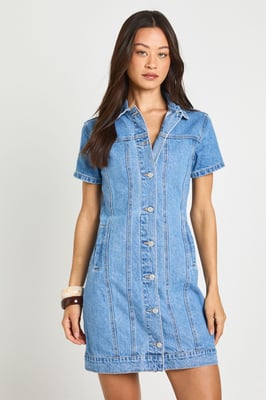 Tall Western Denim Short Sleeve Mini Dress