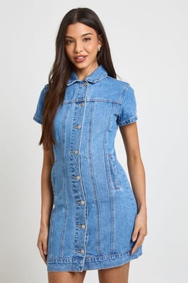 Western Denim Short Sleeve Mini Dress