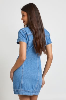Western Denim Short Sleeve Mini Dress