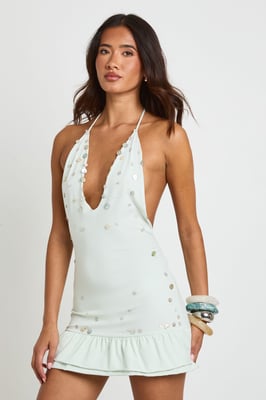 Button Detail V Neck Skater Dress
