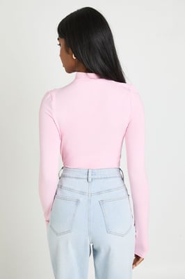 Ruched Long Sleeve Asym Button Up Bodysuit