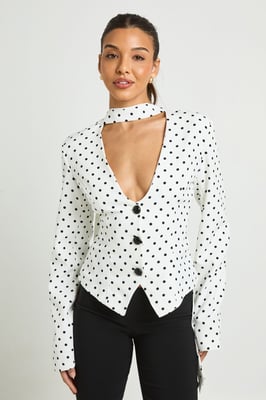 Polka Dot Scarf Detail Fitted Blazer