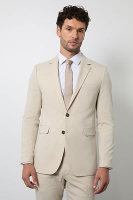 Beige Tailored Fit Suit Jacket