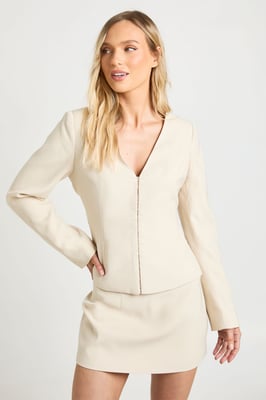 Petite Tailored Barrel Sleeve Cinch Waist Blazer