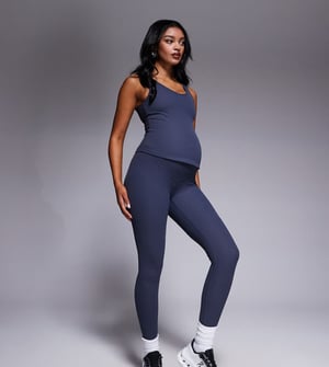 4505 Maternity soft touch rib high waist gym legging in blue grey