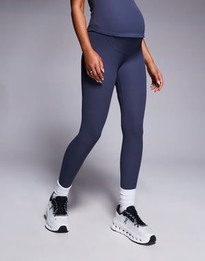 4505 Maternity soft touch rib high waist gym legging in blue grey