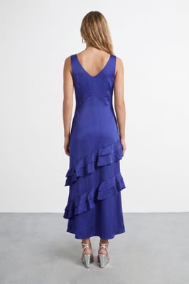 Ruffle Layer V Neck Bias Slip Dress