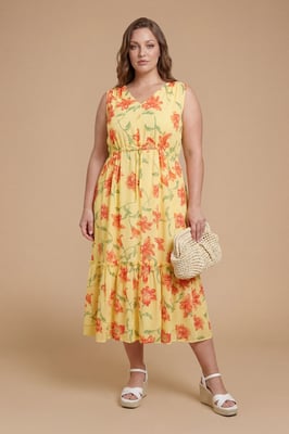 Plus Floral Sleeveless Drawstring Waist Tiered Maxi Dress