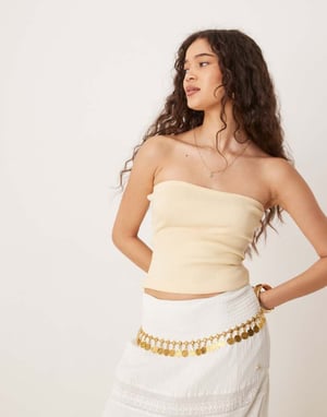 Pimkie ribbed knit bandeau top in butter yellow