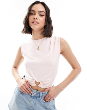 The Frolic exclusive sleeveless boatneck top with heart hardware detail in baby pink