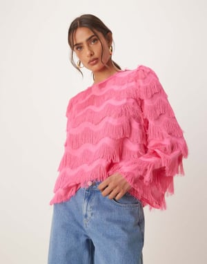 YAS texturerad blus med utsvängda ärmar i rosa