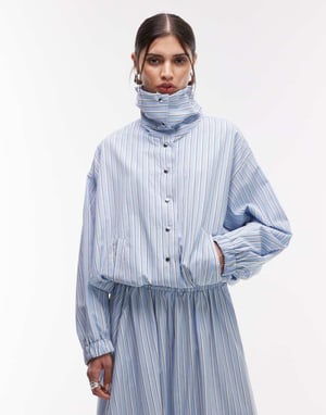 ASOS DESIGN collared button up shirt jacket in blue stripe