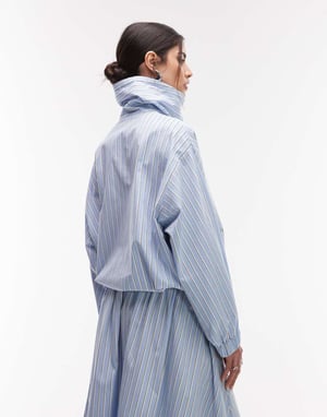 ASOS DESIGN collared button up shirt jacket in blue stripe