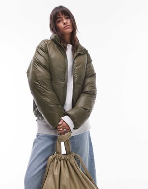 Topshop puffer bomber jacket in mossy green
