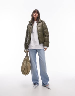 Topshop puffer bomber jacket in mossy green