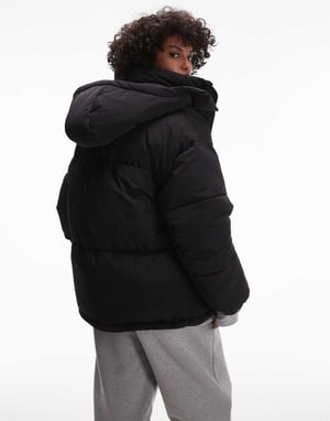 Topshop puffer jacket with hood in black