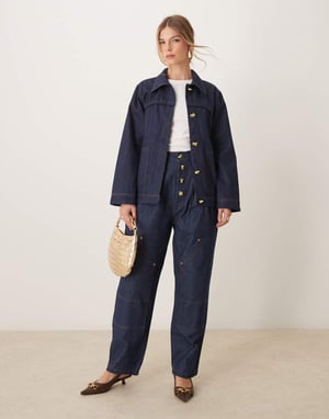 Ghospell high waisted denim jeans co-ord in indigo blue