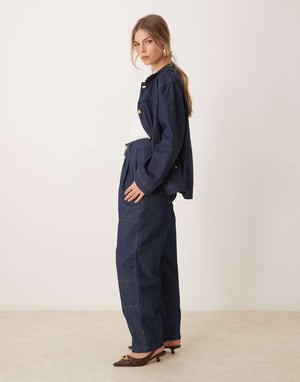 Ghospell high waisted denim jeans co-ord in indigo blue