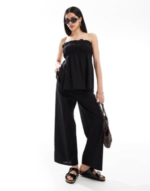 Esmee Exclusive relaxed leg linen look trousers in black
