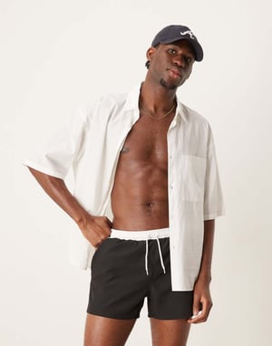 Free Society contrast trim swim short in black and white