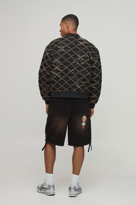 Boxy Fit Distressed Camo Bomber Jacket