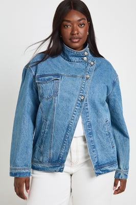 Plus Funnel Neck Denim Jacket