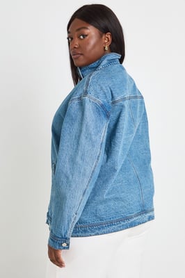 Plus Funnel Neck Denim Jacket