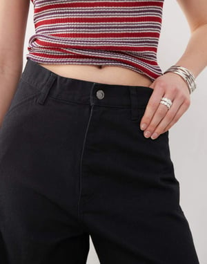 Weekday Astro Unisex linen blend trousers in black