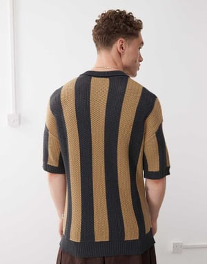 The Ragged Priest oversized stripe knit polo in khaki