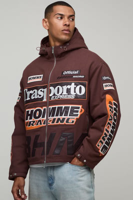 Oversized MAN Applique Twill Hooded Peaked Cagoule