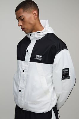 Oversized Boxy Nylon Colour Block Hooded Cagoule