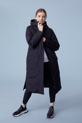 'Super Line' Women's Coat Waterproof Warm Full Zip Long Hooded Winter Jacket Black
