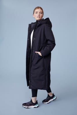 'Super Line' Women's Coat Waterproof Warm Full Zip Long Hooded Winter Jacket Black
