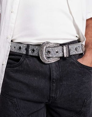 ASOS DESIGN western cowboy eyelet belt in silver glitter faux leather