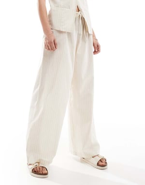 Esmee Exclusive beach trouser co-ord in beige and white stripe