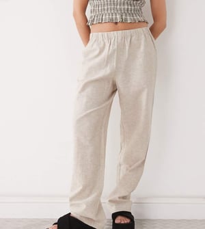 Monki linen trousers in beige exclusive to ASOS