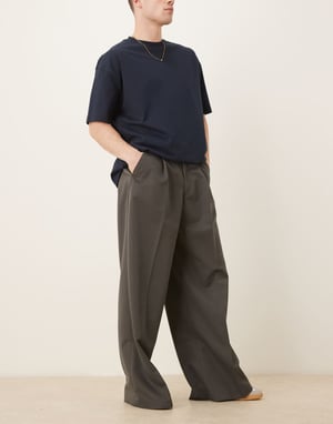 ASOS DESIGN smart lösa byxor med frontveck i mörkgrå