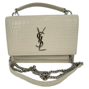 Saint Laurent Crocodile Embossed Sunset Wallet on Chain in Cream Leather