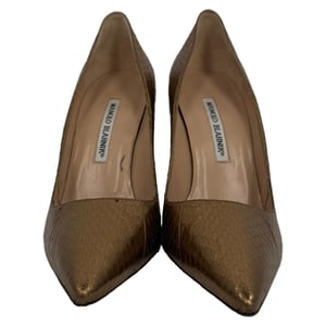 Manolo Blahnik BB Pump Pointed Toe Pumps in Bronze Snakeskin Leather
