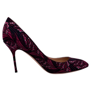 Sergio Rossi Floral Print Pointed-Toe Pumps in Black Canvas