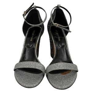 Sergio Rossi Glitter Block Heels in Silver Metallic Glitter