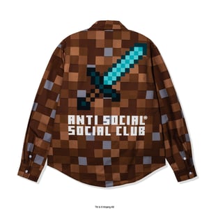 ASSC x Minecraft Pixel Plaid Embroidered Flannel in Brown