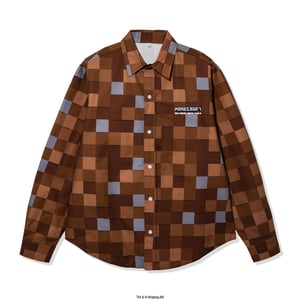 ASSC x Minecraft Pixel Plaid Embroidered Flannel in Brown