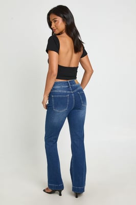 Petite Mid Waist Seam Detail Flare Jean