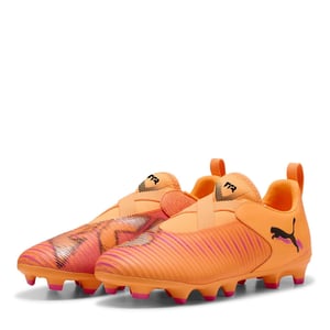 Boys Puma 8 Match Laceless Firm Ground Football Boots in Orange/Black
