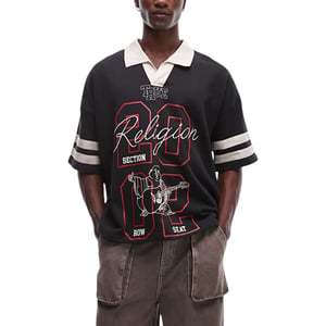 True Religion Mens Polo Shirts Oversized Contrast Collar Short Sleeve Sports Top