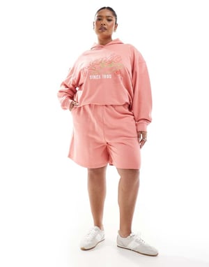 Renee Studio Plus exclusive embroidered logo graphic hoodie co-ord in peach